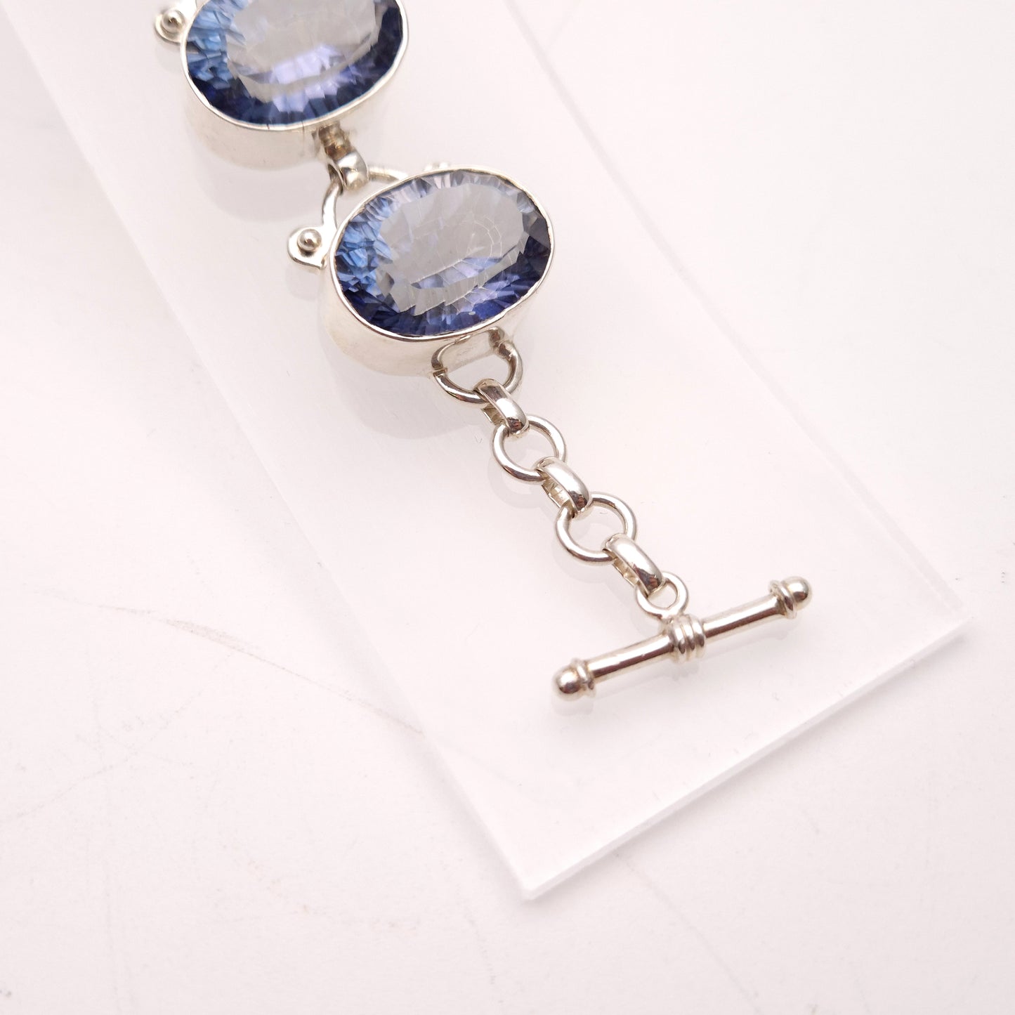 Sterling Silver Chunky Large Blue Quartz Stone Bracelet