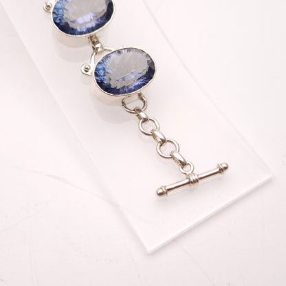Sterling Silver Chunky Large Blue Quartz Stone Bracelet