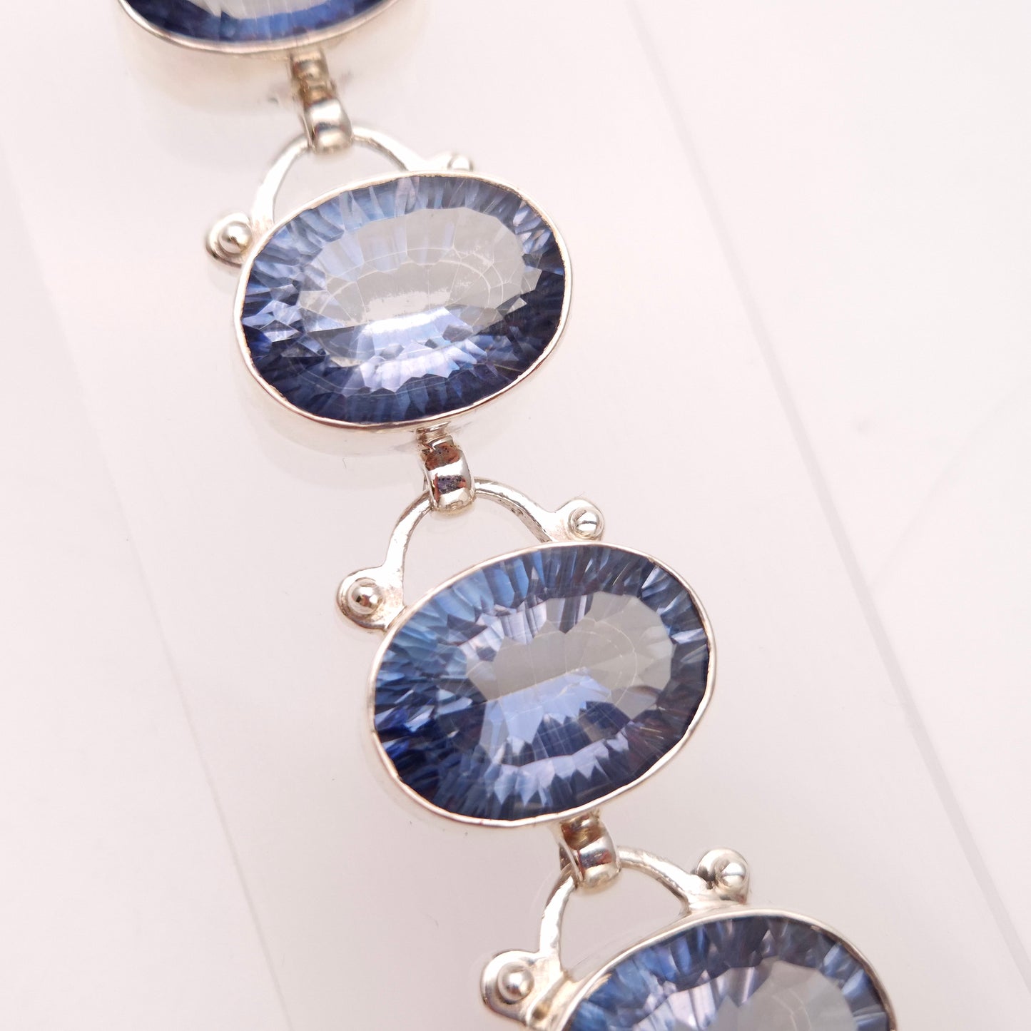 Sterling Silver Chunky Large Blue Quartz Stone Bracelet