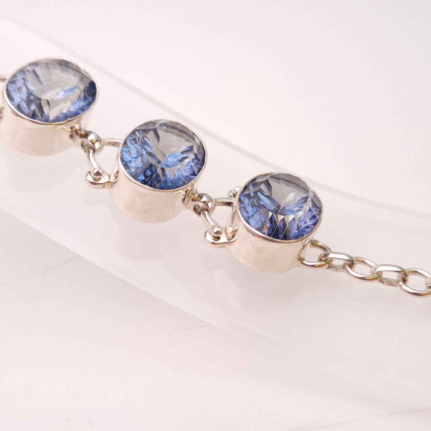 Sterling Silver Chunky Large Blue Quartz Stone Bracelet