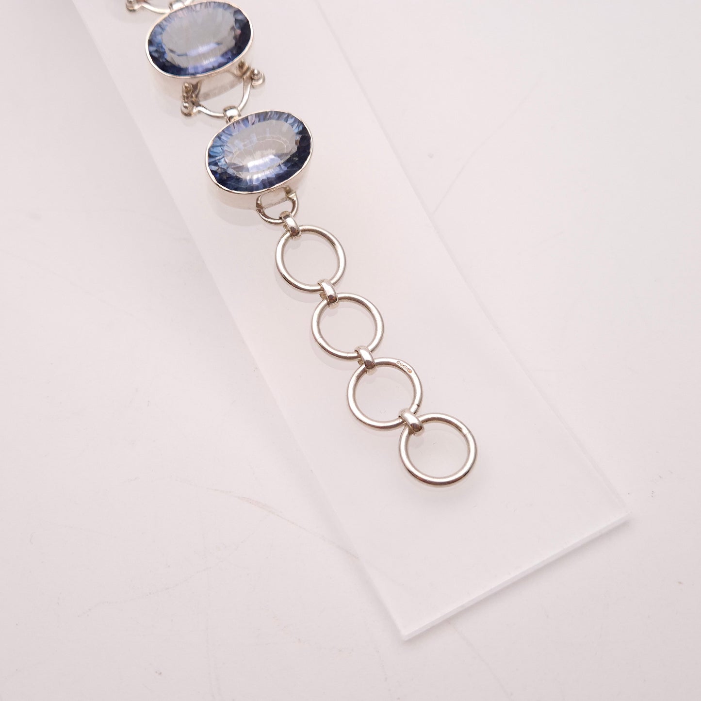Sterling Silver Chunky Large Blue Quartz Stone Bracelet