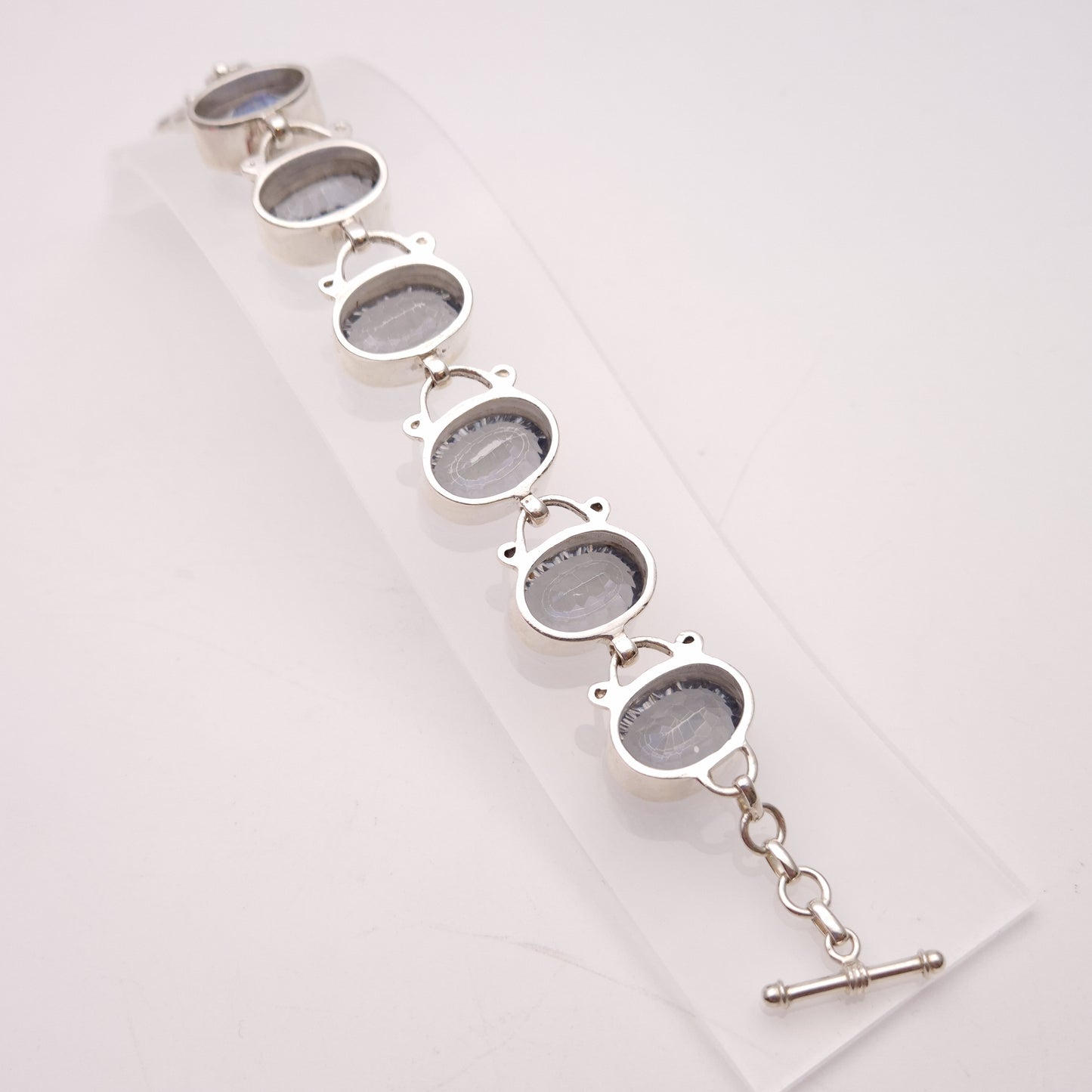 Sterling Silver Chunky Large Blue Quartz Stone Bracelet