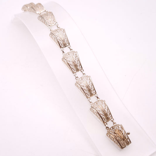 Silver Filigree Trapezoid Link Wave Bracelet 800 Silver