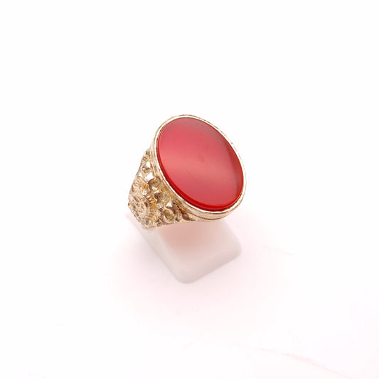 Silver Gilt Large Cornelian Oval Signet Style Patterned Shoulder Ring