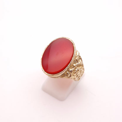 Silver Gilt Large Cornelian Oval Signet Style Patterned Shoulder Ring