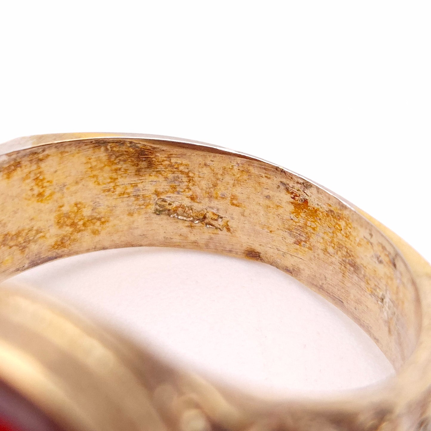 Silver Gilt Large Cornelian Oval Signet Style Patterned Shoulder Ring