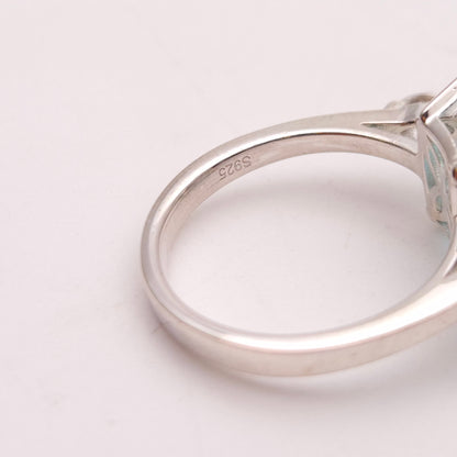 Sterling Silver Large Chunky Blue Paste Stone and CZ Trilogy Ring