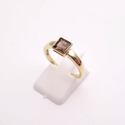 9ct Yellow Gold Princess Cut Square Smoky Quartz Solitaire Ring