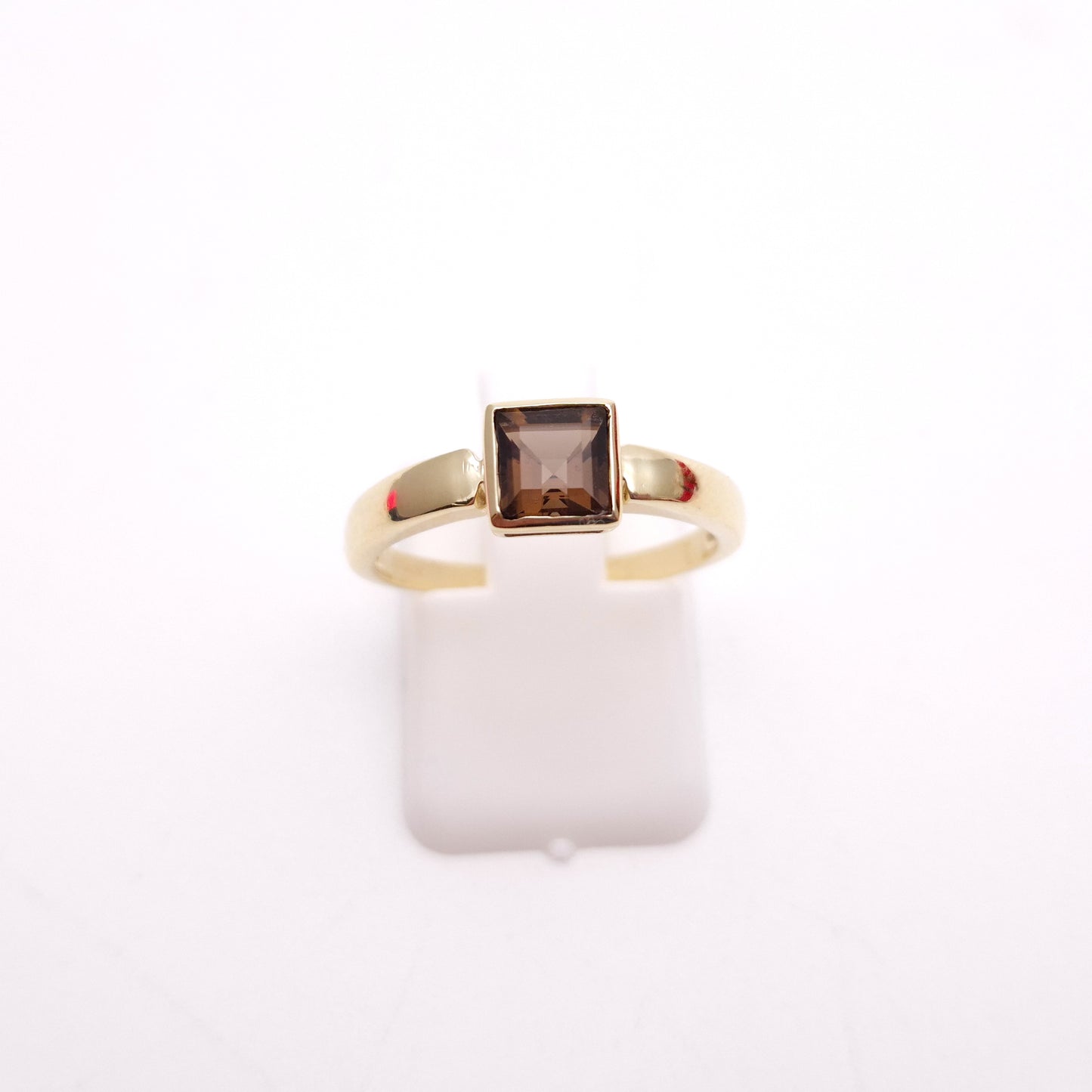 9ct Yellow Gold Princess Cut Square Smoky Quartz Solitaire Ring