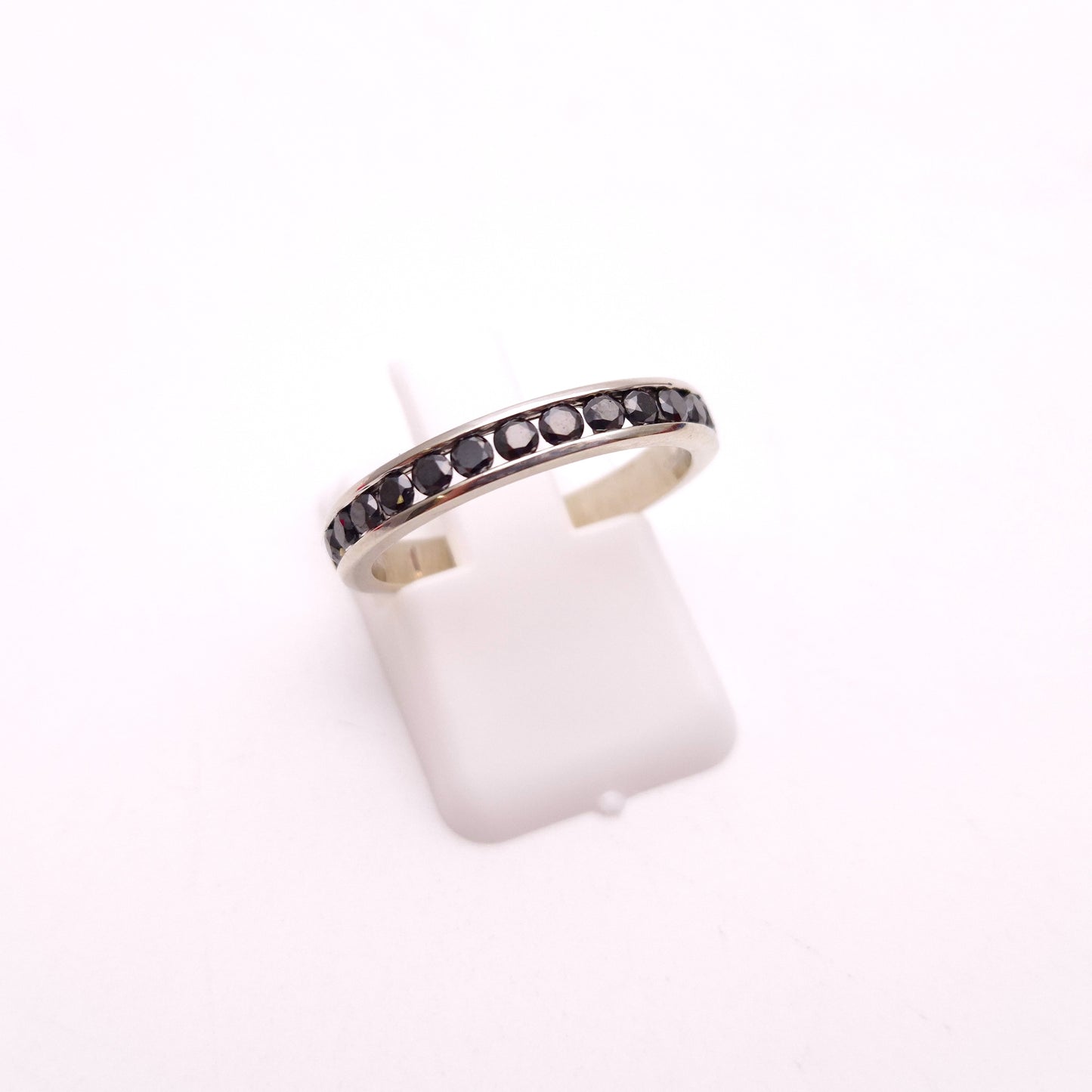 9ct White gold Narrow Black Diamond Half Eternity Band Ring