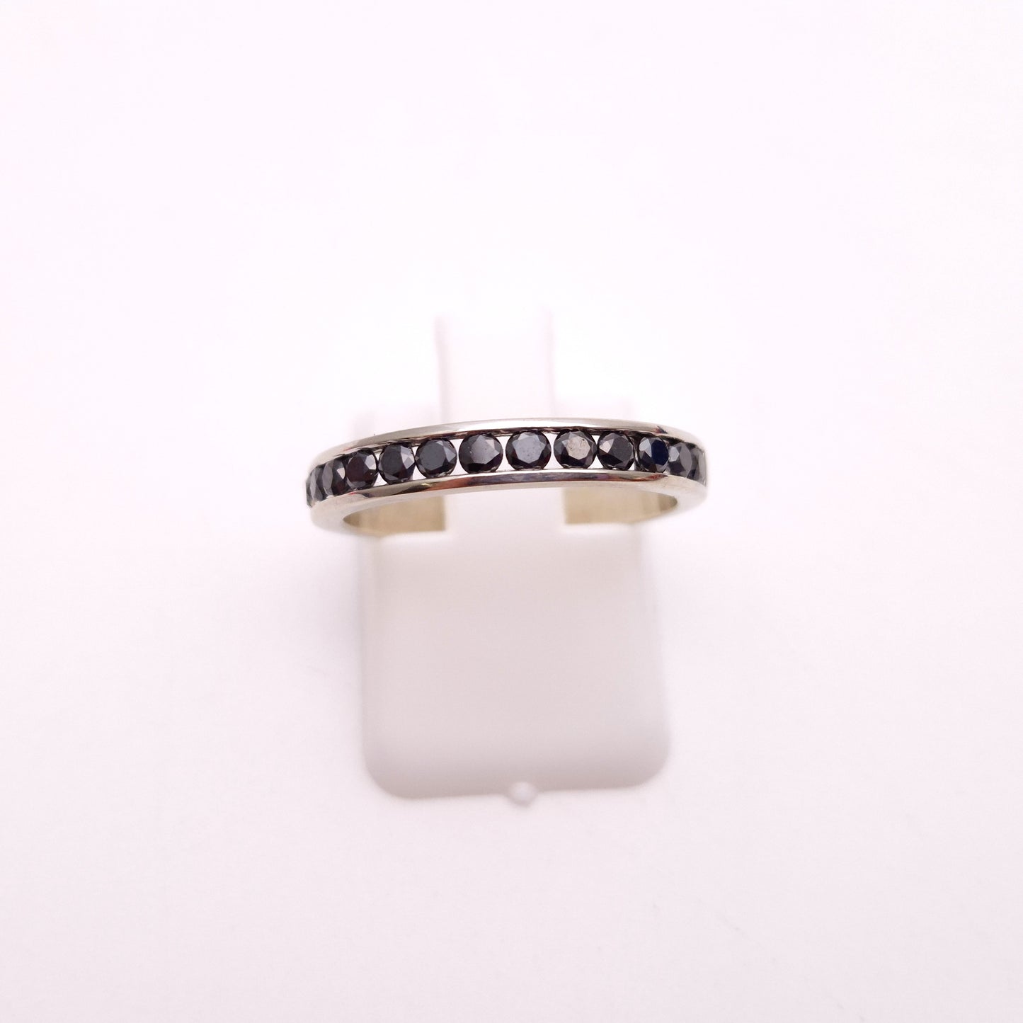 9ct White gold Narrow Black Diamond Half Eternity Band Ring
