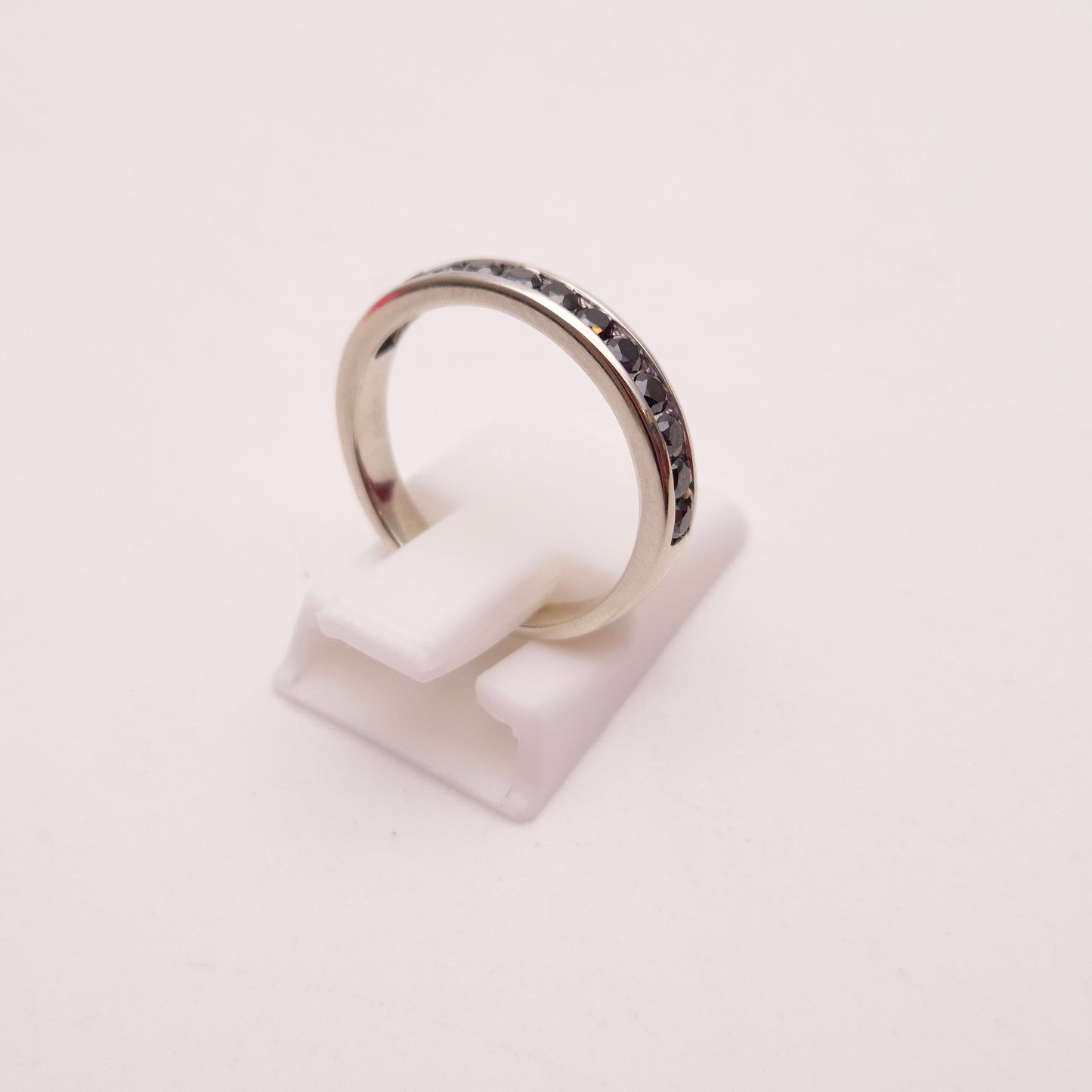9ct White gold Narrow Black Diamond Half Eternity Band Ring
