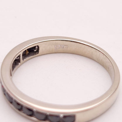 9ct White gold Narrow Black Diamond Half Eternity Band Ring