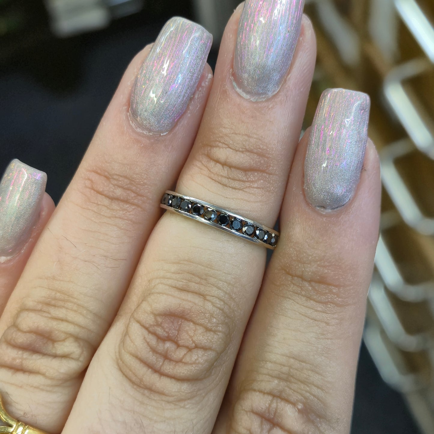 9ct White gold Narrow Black Diamond Half Eternity Band Ring