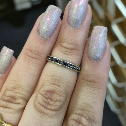9ct White gold Narrow Black Diamond Half Eternity Band Ring
