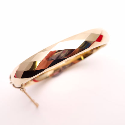 9ct Yellow Gold 1950's Diamond Chequer-Board Faceted Bangle