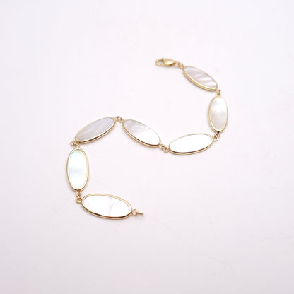 9ct Yellow Gold Mother Of Pearl Oval Panel Bracelet