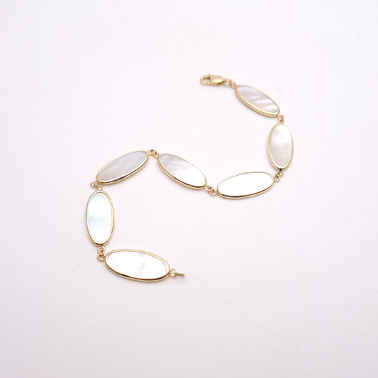 9ct Yellow Gold Mother Of Pearl Oval Panel Bracelet