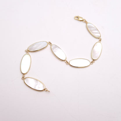 9ct Yellow Gold Mother Of Pearl Oval Panel Bracelet
