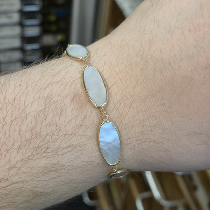 9ct Yellow Gold Mother Of Pearl Oval Panel Bracelet