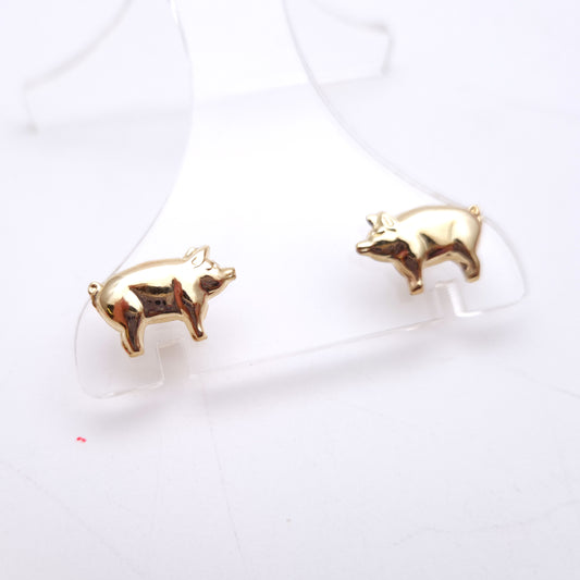9ct Yellow Gold Lightweight Pig Figure Stud Earrings