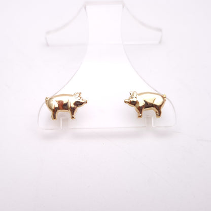 9ct Yellow Gold Lightweight Pig Figure Stud Earrings