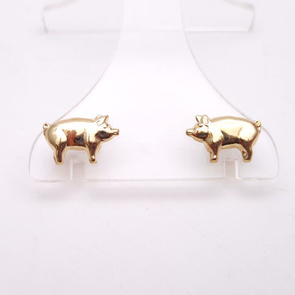 9ct Yellow Gold Lightweight Pig Figure Stud Earrings