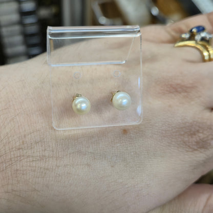 9ct Yellow Gold White 6.5mm Pearl Stud Earrings