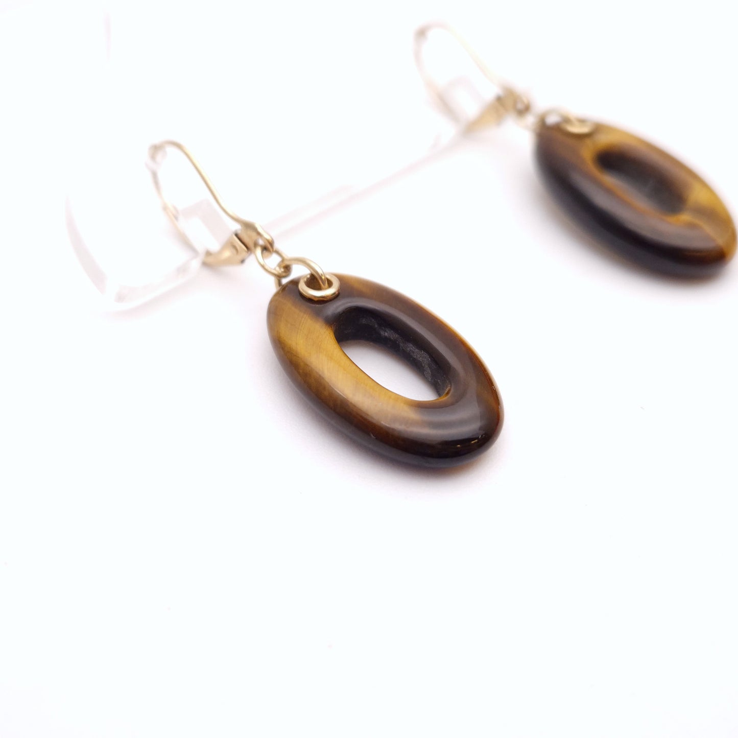 9ct Yellow Gold Tigers Eye Oval Torus ( Donut / Doughnut) Drop Earrings
