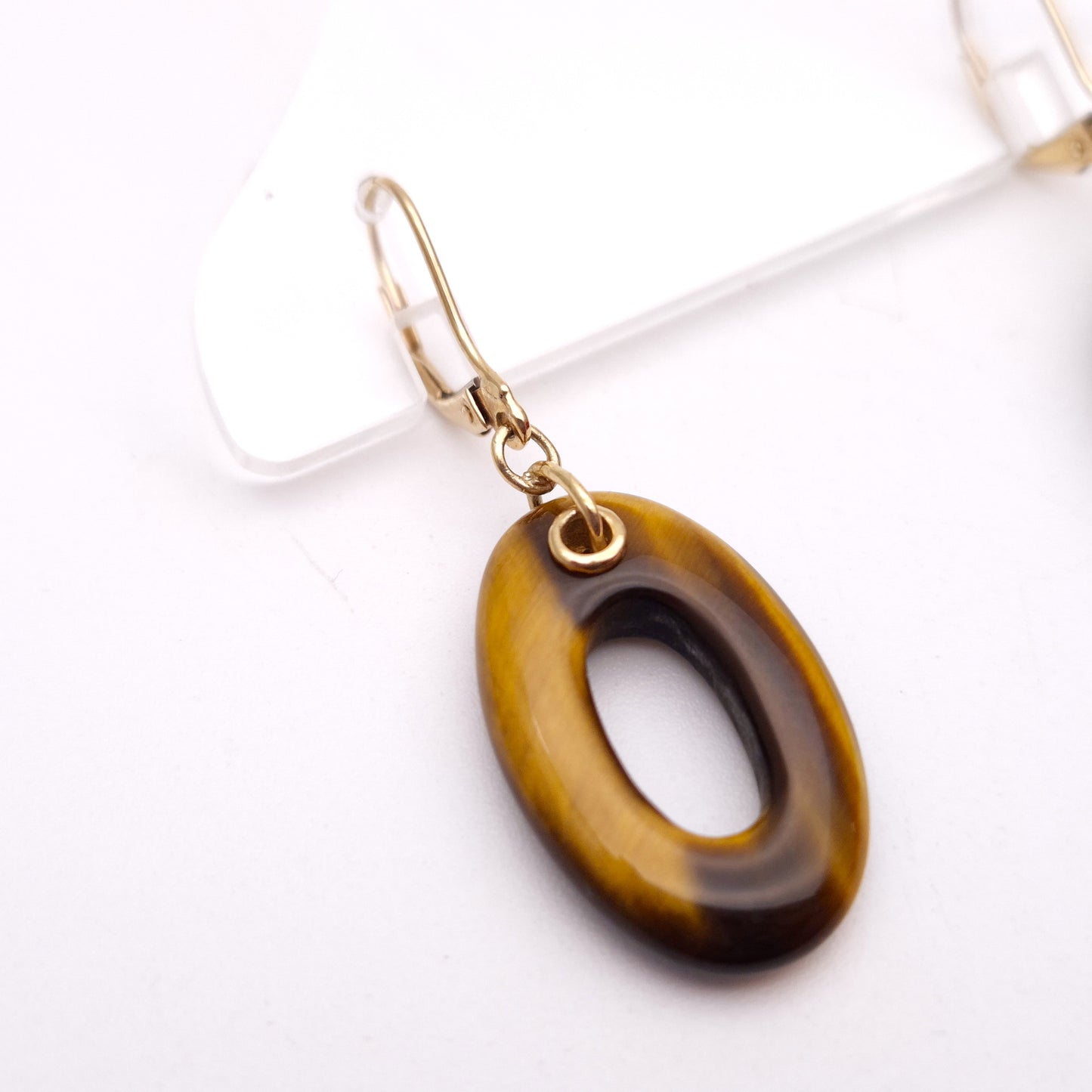 9ct Yellow Gold Tigers Eye Oval Torus ( Donut / Doughnut) Drop Earrings