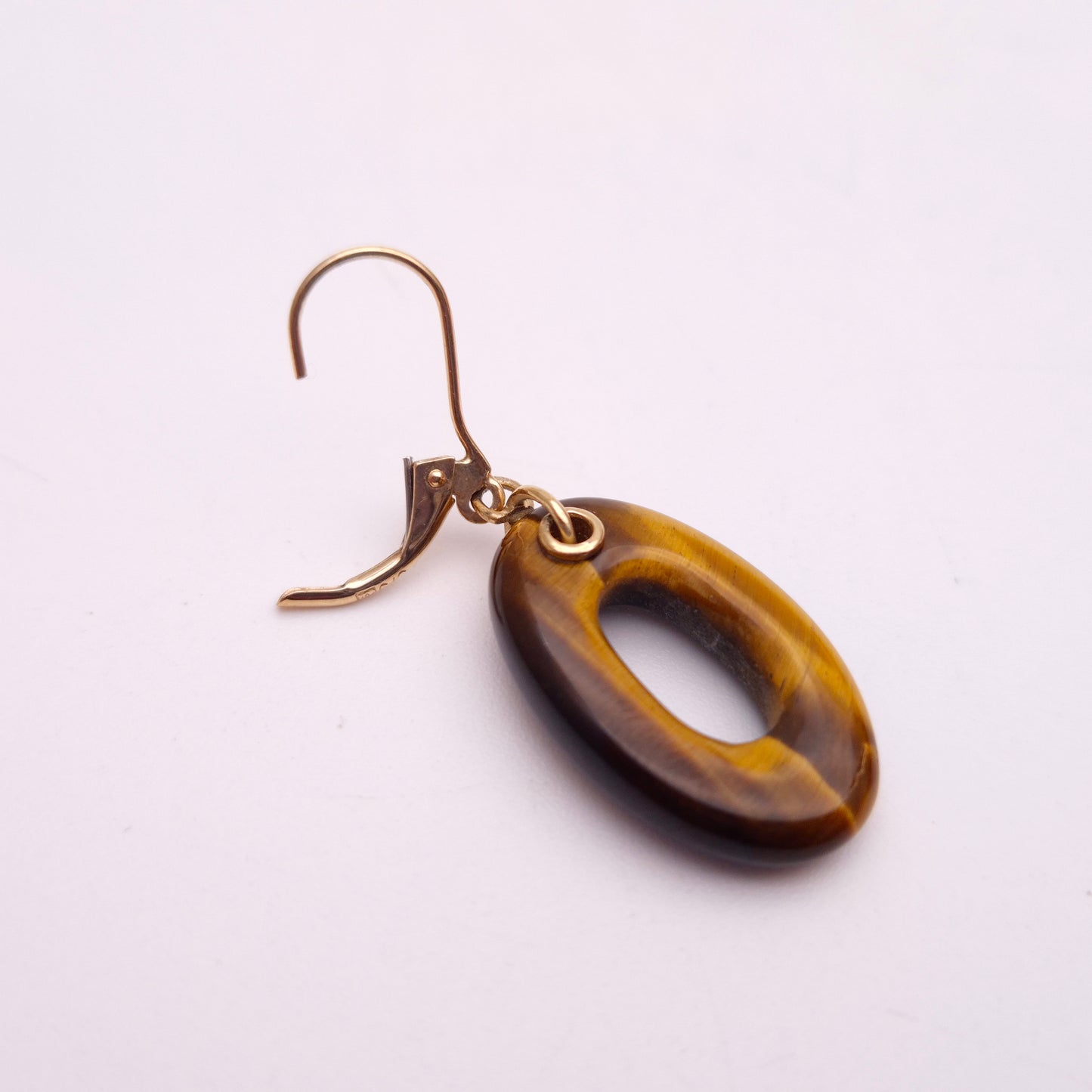 9ct Yellow Gold Tigers Eye Oval Torus ( Donut / Doughnut) Drop Earrings
