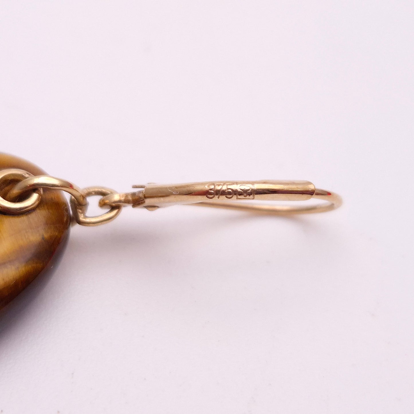 9ct Yellow Gold Tigers Eye Oval Torus ( Donut / Doughnut) Drop Earrings