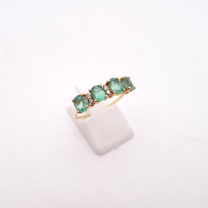9ct Yellow Gold Emerald and Diamond 1/2 Eternity Row Ring