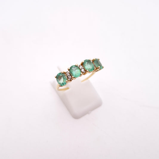 9ct Yellow Gold Emerald and Diamond 1/2 Eternity Row Ring
