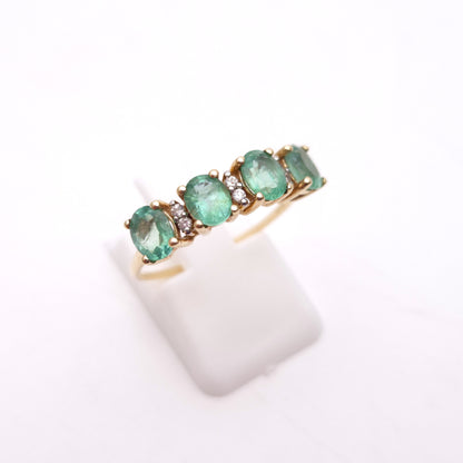9ct Yellow Gold Emerald and Diamond 1/2 Eternity Row Ring
