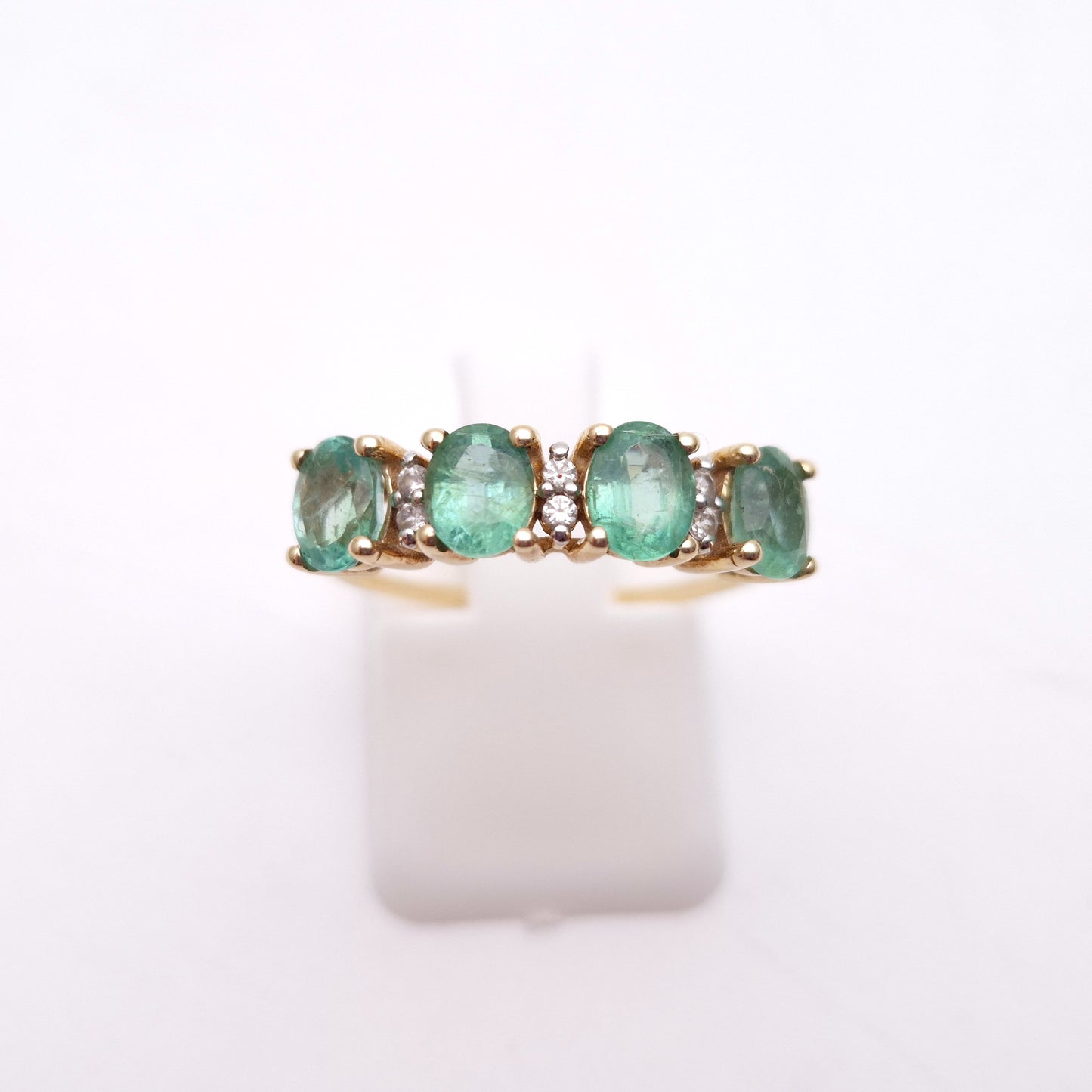 9ct Yellow Gold Emerald and Diamond 1/2 Eternity Row Ring