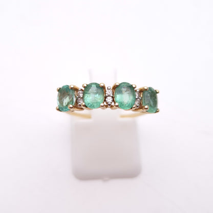 9ct Yellow Gold Emerald and Diamond 1/2 Eternity Row Ring