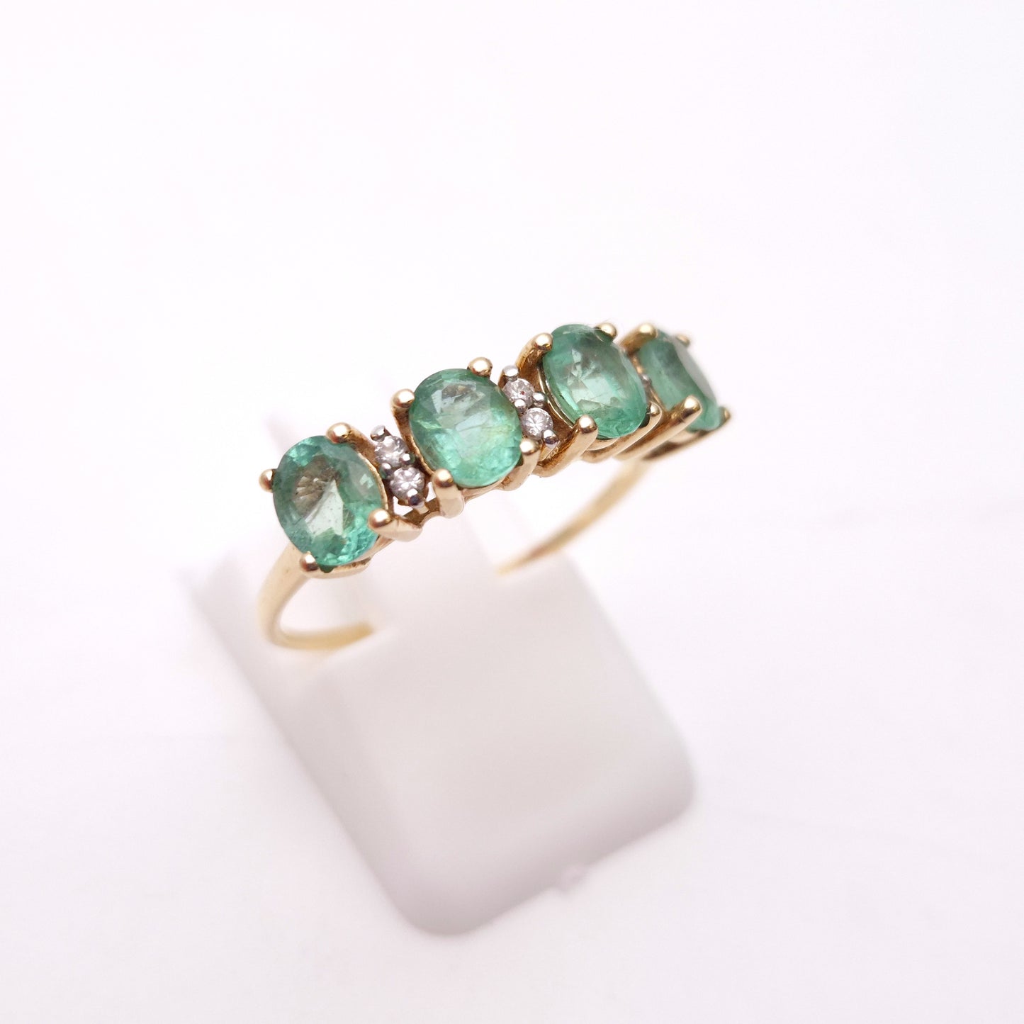9ct Yellow Gold Emerald and Diamond 1/2 Eternity Row Ring