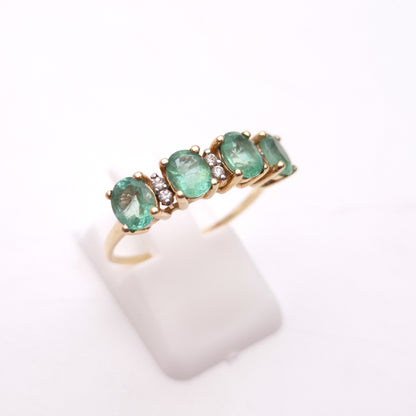 9ct Yellow Gold Emerald and Diamond 1/2 Eternity Row Ring