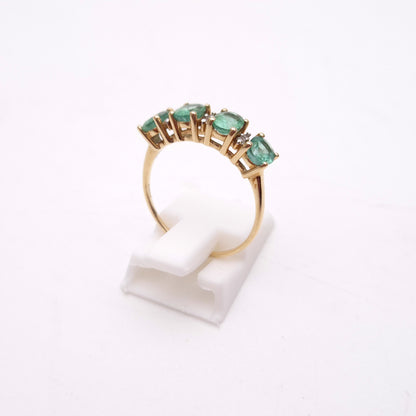 9ct Yellow Gold Emerald and Diamond 1/2 Eternity Row Ring