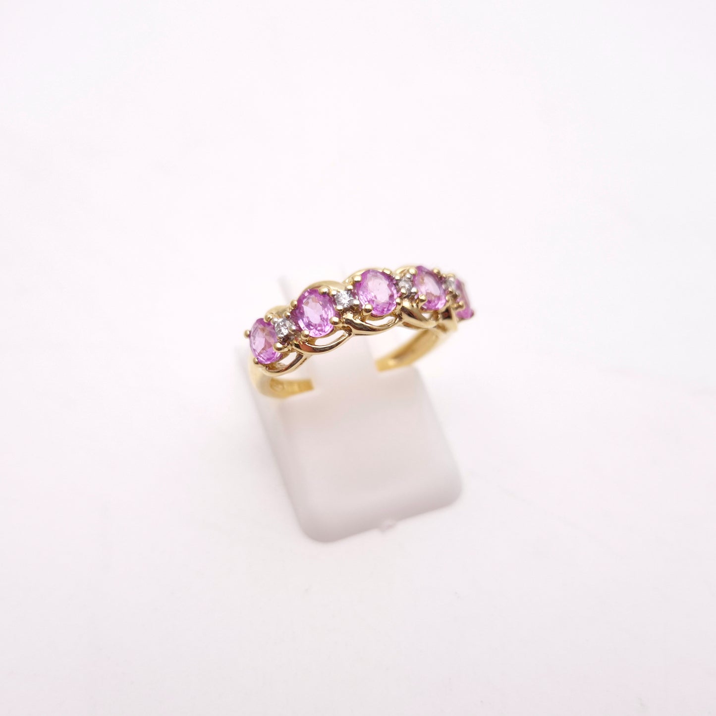 9ct Yellow Gold Pink Sapphire and Diamond 1/2 Eternity Row Ring