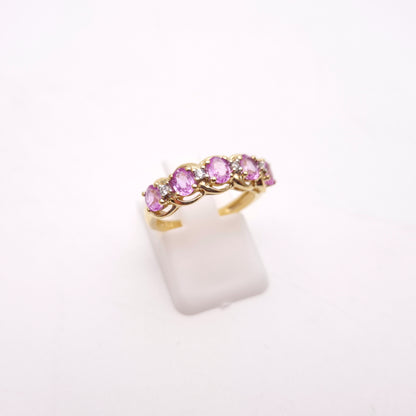 9ct Yellow Gold Pink Sapphire and Diamond 1/2 Eternity Row Ring