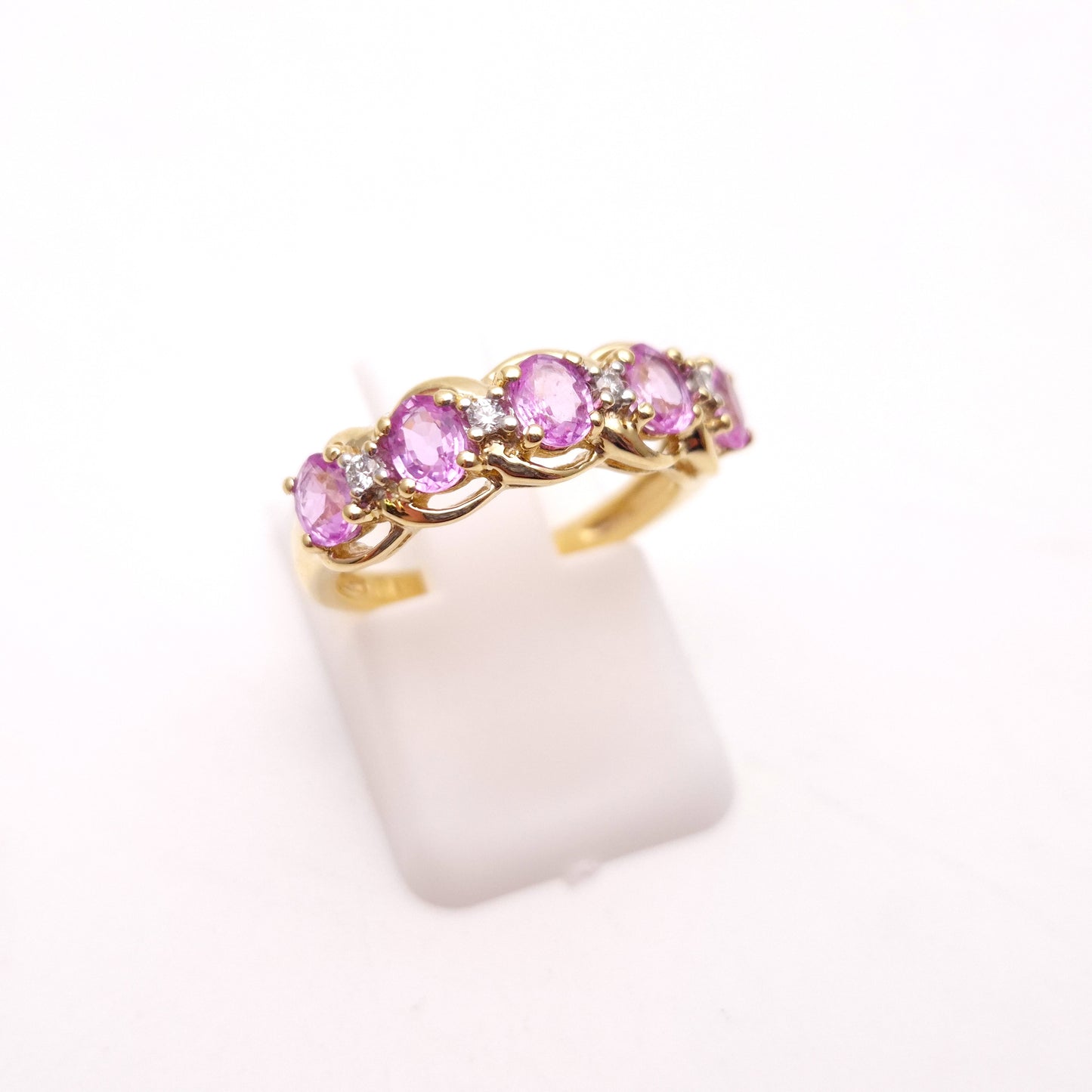 9ct Yellow Gold Pink Sapphire and Diamond 1/2 Eternity Row Ring