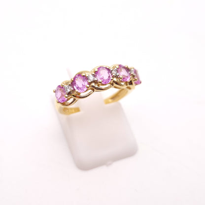 9ct Yellow Gold Pink Sapphire and Diamond 1/2 Eternity Row Ring