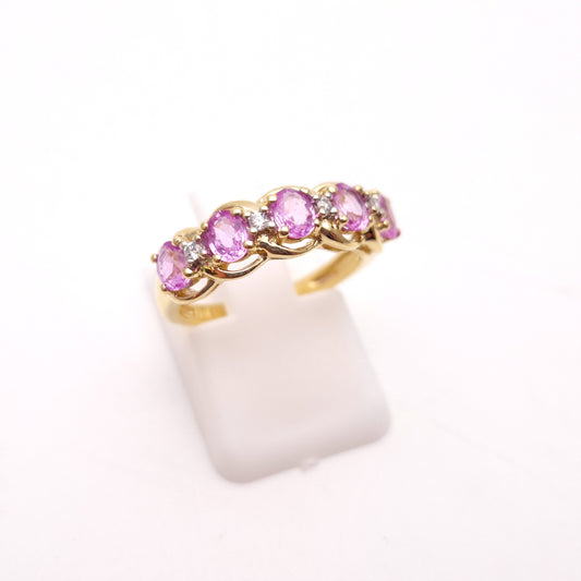 9ct Yellow Gold Pink Sapphire and Diamond 1/2 Eternity Row Ring