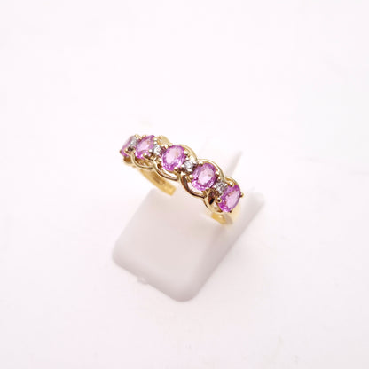 9ct Yellow Gold Pink Sapphire and Diamond 1/2 Eternity Row Ring