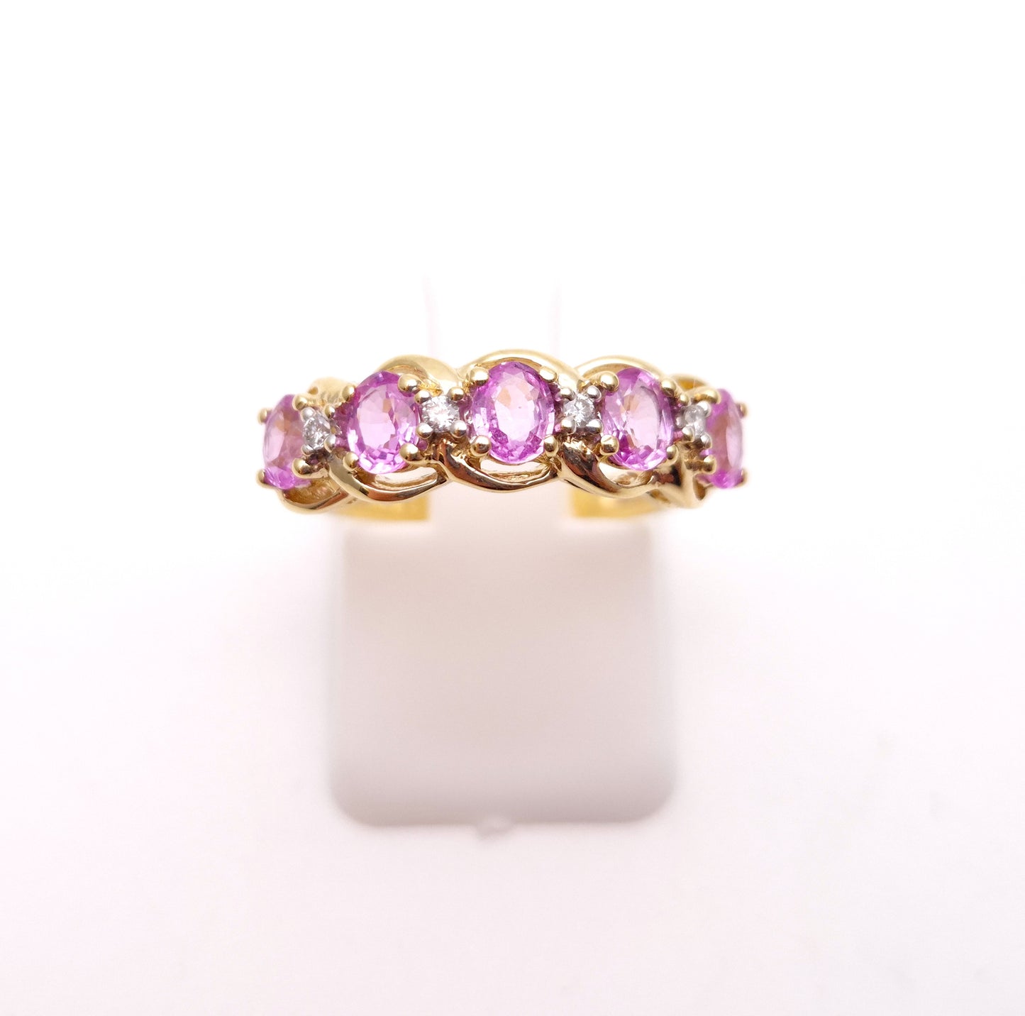 9ct Yellow Gold Pink Sapphire and Diamond 1/2 Eternity Row Ring