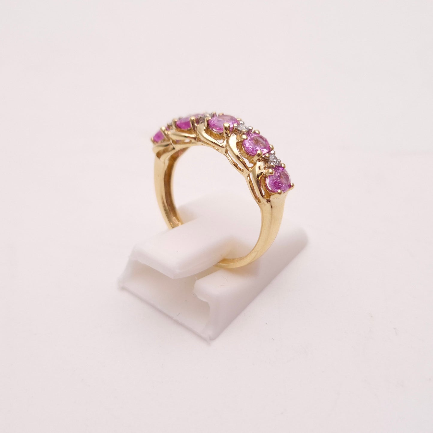 9ct Yellow Gold Pink Sapphire and Diamond 1/2 Eternity Row Ring