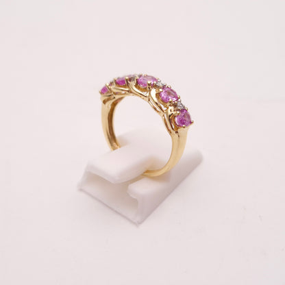 9ct Yellow Gold Pink Sapphire and Diamond 1/2 Eternity Row Ring