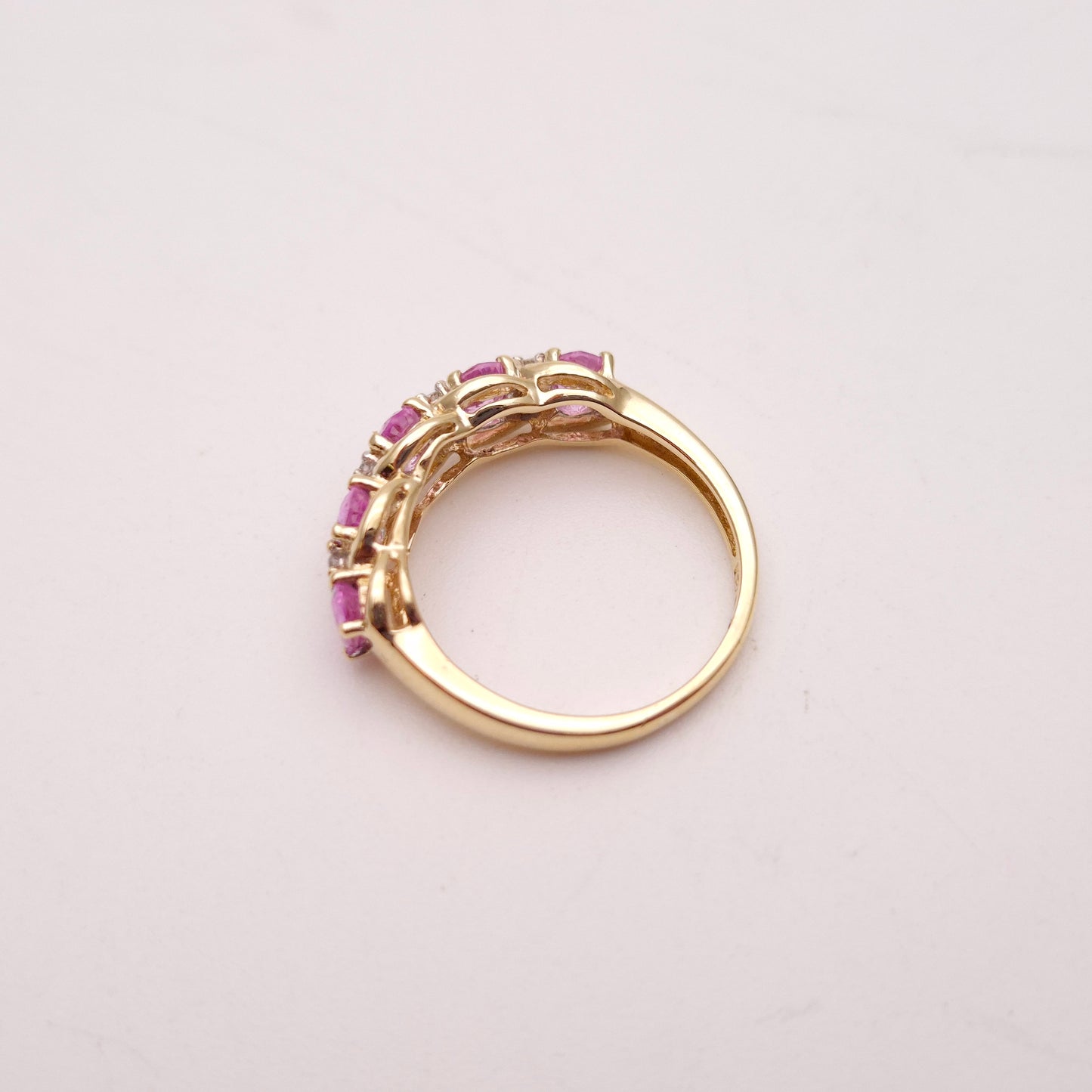 9ct Yellow Gold Pink Sapphire and Diamond 1/2 Eternity Row Ring